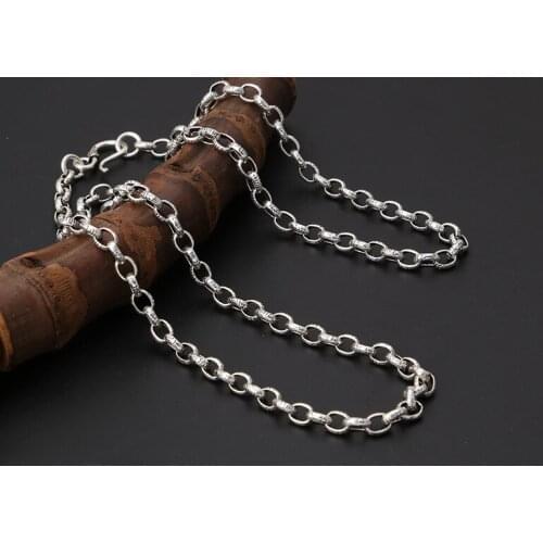 5mm Thick Oval Simple Long Necklace S925 Sterling Silver Thai Silver Mens Necklace Jewelry