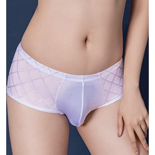 Sexy Men See Through Underwear Stretch Oil Shiny Glossy Panties Boxer Shorts Perspective Transparent Shorts U Convex Pouch New