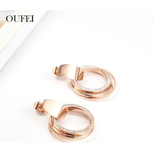 OUFEI Rose Gold drop Earrings Fashion Womens earrings 2019 Stainless Steel Earrings For Women Jewelry Accessories