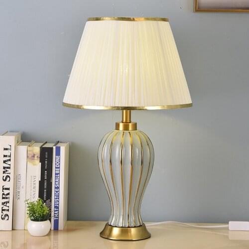 XIRIGHT 36X62CM Golden Edge Blue Ceramic Table Lamps For Bedroom Living Room Bedside Lamp Indoor Lighting Night Light Home Decor