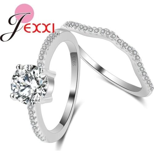 Bridal Wedding Party Ring Sets Shiny Zircon Filled 925 Sterling Silver Anillos Finger Rings Set For Female