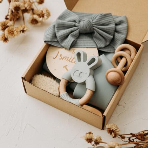 6 pcs/set Baby Care Products Food Grade Silicone Bibs Headband Baby Milestones Brush Rattle Bracelet Photography Supplies Gift