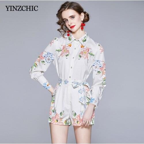 Spring Woman Floral Two-pieces Suit Slim Female Casual Blouse + Shorts Set Summer Womans Elegant Shirt Loose Pants Set Suit