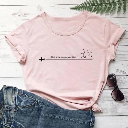 Life Is A Journey 100%Cotton Print Women Tshirt Unisex Funny Summer Casual O-Neck Short Sleeve Top Vacation Shirt Holiday Tee