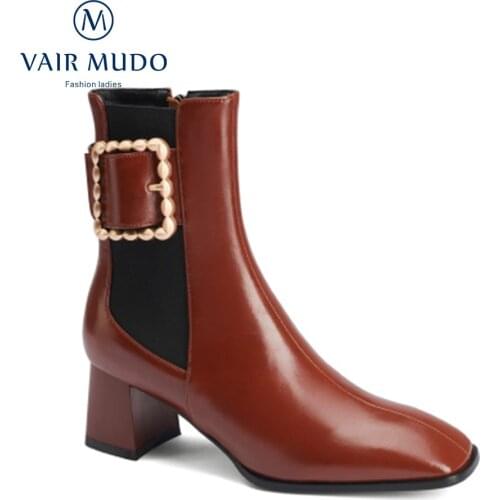 VAIR MUDO Women Ankle Boots Shoes High Heels Elegant Fashion Modern Boot Spring/Autumn Concise Black Red Solid Square Toe WM-X57