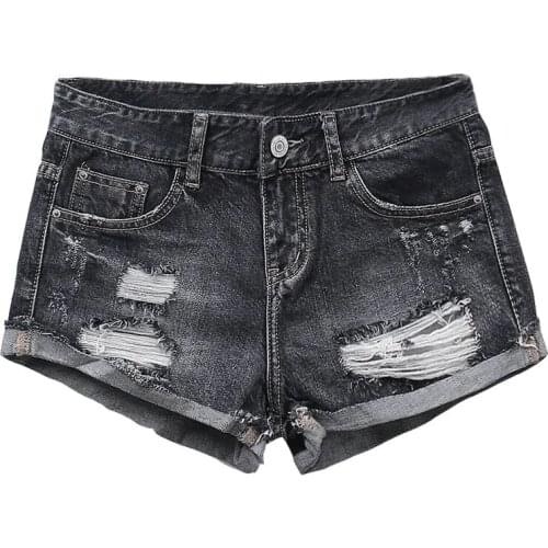 Plus Size Denim Shorts Womens High Waist Summer Thin Jeans 2021 Korean Loose Holes Hot Pants Ins Tide Jean Femme Smoky Gray