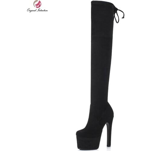 Original Intention Super High Heels New Women Over the Knee Boots Sexy Platform Flock Boots Winter Shoes Woman US Size 3-9.5