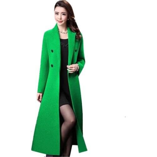 2021 Winter Long Woolen Coat Women Fashion Elegant Double Breasted Plus Size Imitate Wool Jacket Slim Overcoat Ladies 4XL G636