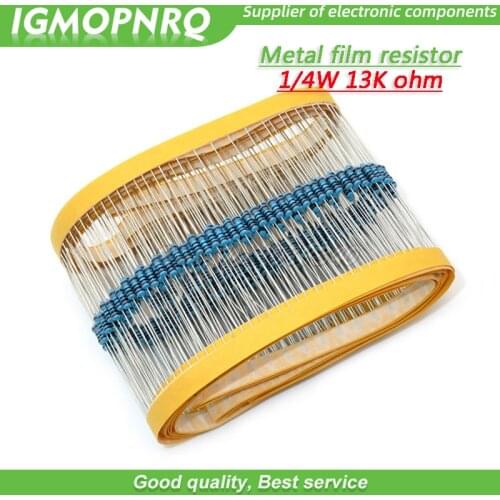 100pcs Metal film resistor Five color ring Weaving 1/4W 0.25W 1% 13K 13K ohm 13Kohm