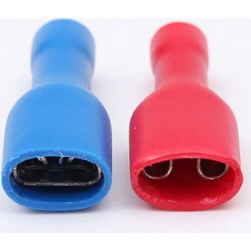 20/50/100Pcs Red + Blue 6.3mm Female Insulated Spade Crimp Terminal Wire Connector For 0.5-2.5mm Electrical Wire Cable Connecors
