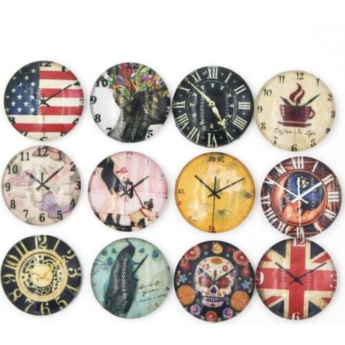 24pcs New Arrival DIY Snap Jewelry Findings 18mm Cabochon Glass Vintage Clock Button for Interchangeable Bracelet Jewelry