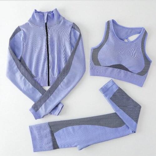3PCS Women Seamless Yoga Sets Fitness Sport Yoga Suit Long Sleeve Yoga Clothing Female Sport Gym Suits Gym Set Exercise Clothing