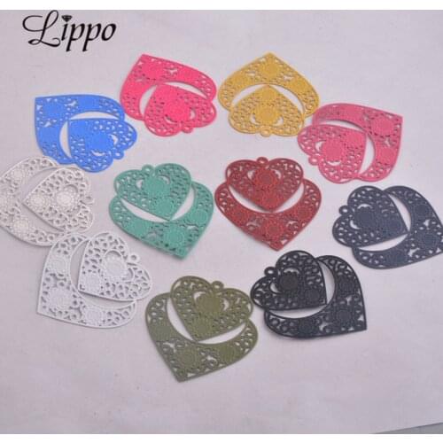 30pcs AA3791 38*42mm Big Heart Prints Embossed Charms Brass Metal Hearts Jewelry Accessories