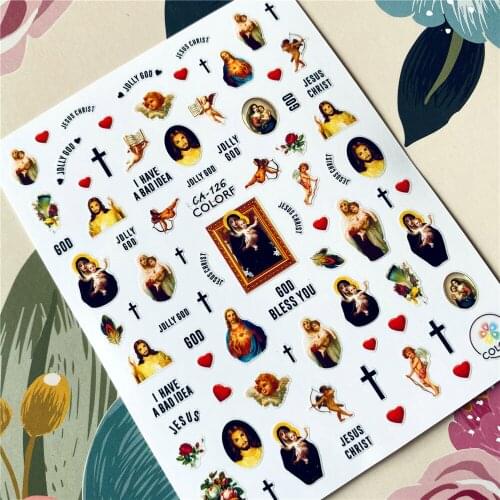 CA-126-148-194 Jesus Christ Madonna Angel 3D Back glue Nail decal Nail sticker Nail decoration Nail art Nail tool Nail ornament