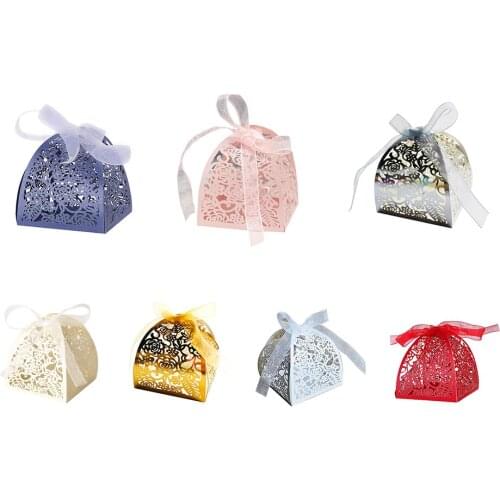50pcs/lot Rose Flower Laser Hollow Candy Box Wedding Sugar Sweet Boxes Elegant Gift Box Wedding Party Christmas Box Supplies