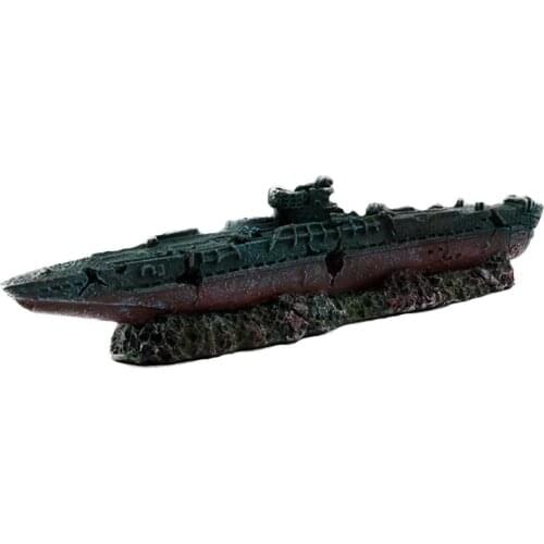 Aquarium Fish Tank Landscaping Simulation Resin Shipwreck Warship Submarine Model Dilapidated Sea War Wreck Hiding House
