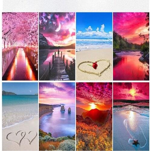 Diamond Painting Seaside Scenery Diamond Inlaid Sunset Diamond Mosaic DIY Full Diamond Embroidery Home Decoration
