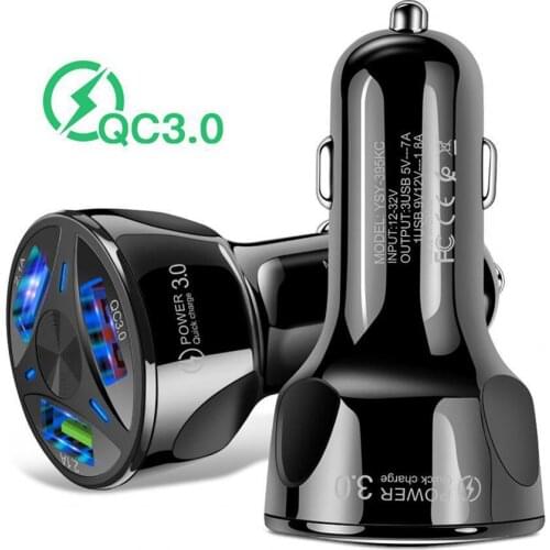 Car Charger 3-in-1 USB Charge QC3.0 Ports Car Lighter Adapter for iPhone Samsung Huawei Xiaomi Car Cell Phone Charging
