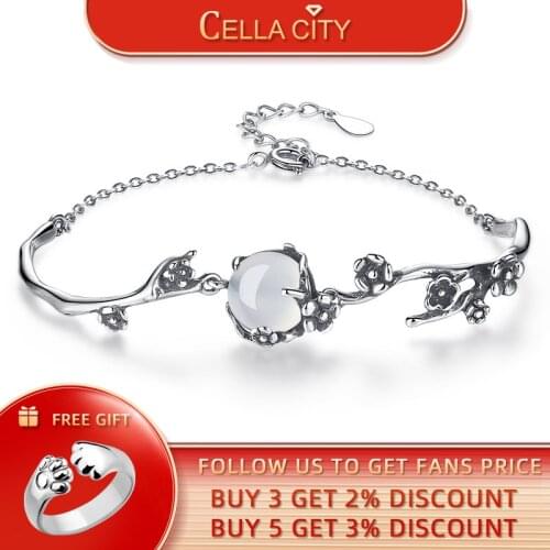 Cellacity Round Chalcedony Bracelet for Women Trendy Silver 925 Jewelry Gemstones Thai silver Female Accessory for Anniversary