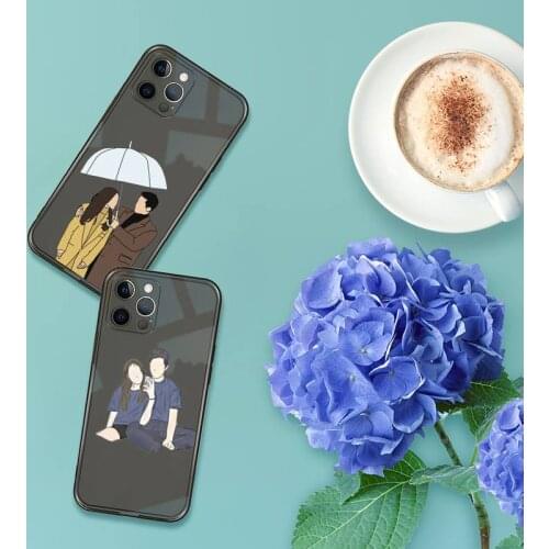Illustration art boy girl Phone Case For iPhone 13 12 11 8 7 se 2020 pro X XS XR MAX Plus Black Transparent Cover