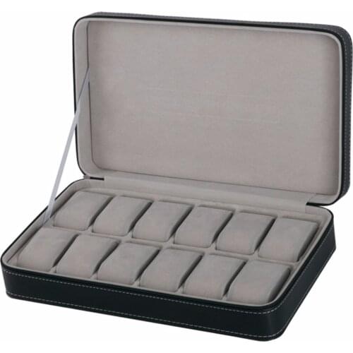 Black Watch Box 6/12 Grids PU Leather Watch Case Watch Storage Box for Quartz Watcches Jewelry Boxes Display Best Gift
