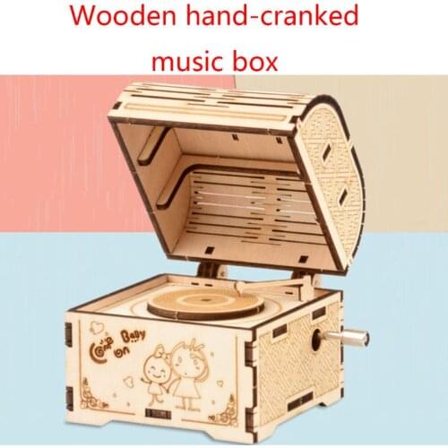 DIY Wooden Puzzle Toys 3D Hand Crank Music Box Model Self Assembly Wood Craft Kit adult kids toy Parent-child interactive game