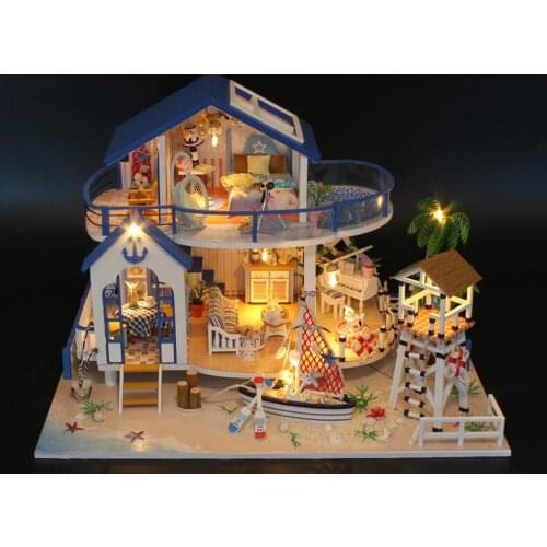 DIY DollHouse Villa Model Miniature With Furnitures Wooden Doll House Building Toys Gift Legend Of Blue Ocean