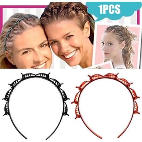 Double Bangs Hairpin Headband Twist Plait Hairstyle Korean Hollow Braided Head Hoop with Clips Women Hair Accessories SK88