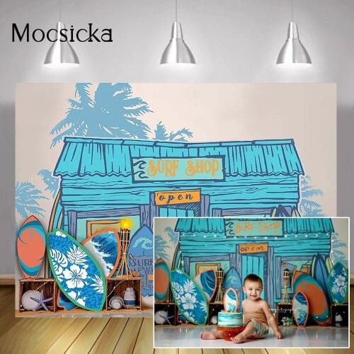 Surf Shop Store Banner Backdrop Decorations Surfboard Summer Baby Kids Birthday Cake Smash Photo Background Newborn Portrait