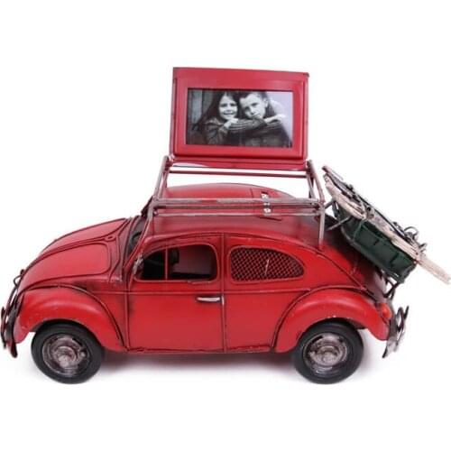 Photo Frame Vintage Red Car Metal Gift Decorative Trinket Miniature Nostalgic Handmade Hand Painted Quality Durable Room Decor