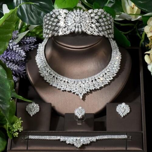 HIBRIDE Shiny Cubic Zircon Wedding Bridal Jewelry Sets 5pcs Necklace Earring Set Nigeria Women Jewelry Accessories N-1652