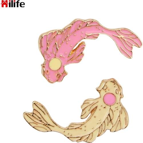 HILIFE Fish Badge Koi Brooch Cute Goldfish Enamel Pin Denim Lapel Family Kid Friends Blessing Gifts Fashion Jewelry For Women