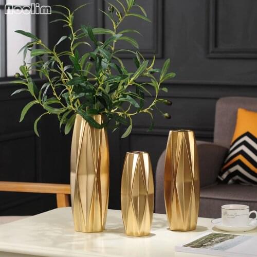 NOOLIM Nordic Ceramic Vase European Golden Plug Dried Flower Pots Simple and Modern Living Room Home Tabletop Decor Ornaments