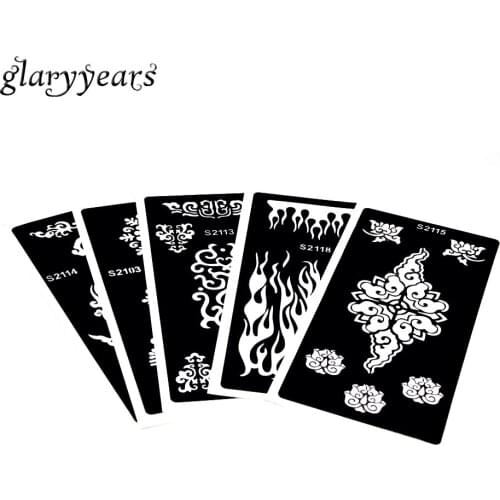 5 Sheets Classic Totem Tattoo Henna Stencil Body Paint Art Tool Paste Drawing Indian Glitter Tattoo Template Paper Decal S200#16