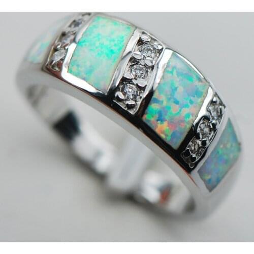 White Opal Crystal Zircon 925 Sterling Silver Ring Size 6 7 8 9 10 R1307