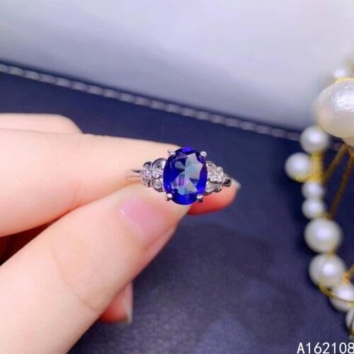 Fine Jewelry 925 Sterling Silver Inset With Natural Gem Womens Classic Tanzania color Blue Topaz Adjustable Ring Support Detect