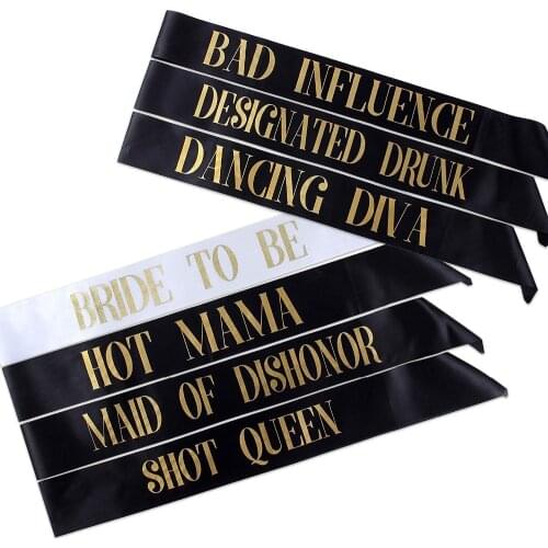 7pcs Set Bride to Be Satin Sash Bachelorette Wedding Bridal Party Supplies Decoration Black Pink Favor Gift Short Queen Hot Mama