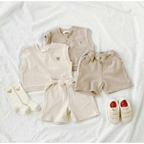 Newborn Clothes Set Baby Boys Girls Sleeveless Cotton Vest Casual Spring Autumn Pants Embroidery Pajamas Children Tracksuit