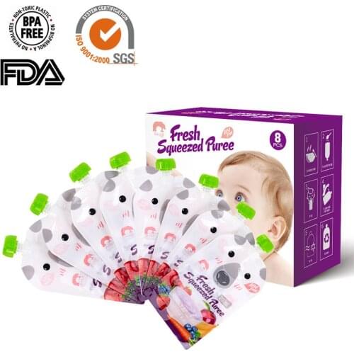 Infant Double Zipper Feeding Bags 8pcs/pack 100ML Kids Breast Milk Storage Bags Cartoon Reusable Newborn Baby Food Pouch