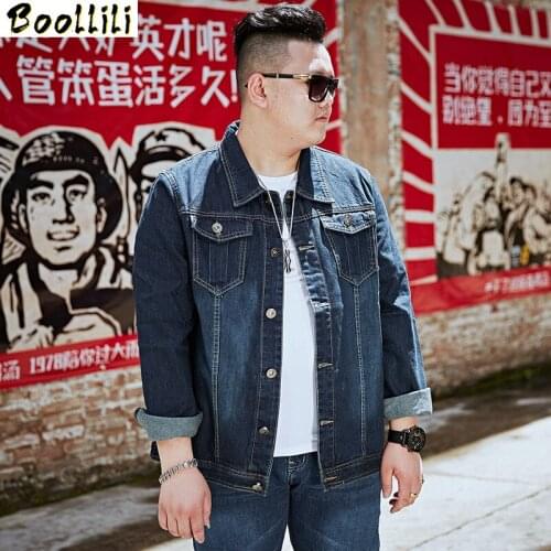 Autumn Spring Plus size 8XL 6XL 5XL 4XL-L MAX CHEST 146CM Denim Jacket Men Stand Collar Casual Fashion