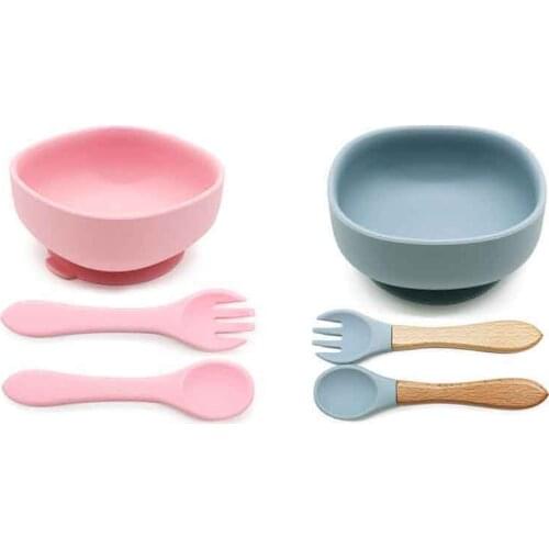New product baby tableware pink training meal plate set baby food supplement bowl silicone suction cup bowl