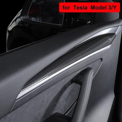 2pcs Auto Accessories Interior Modification For Tesla Model 3 Model Y 2021 Car Door Inner Carbon Fiber Decoration Trim Model3