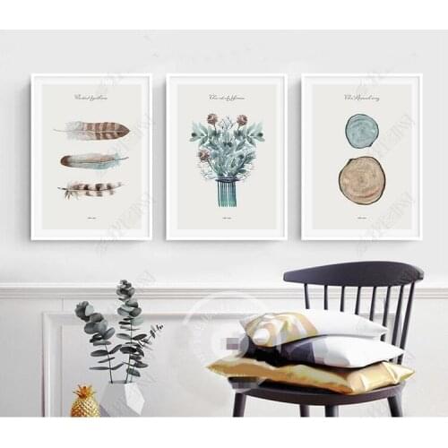 Nordic Feather Flowers Growth Ring Cartoon Wall Art Canvas Poster Abstract Painting Picture Children Room Decoration No Frame