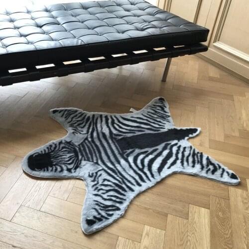 100x80cm Nordic Animal Cartoon Element Zebra-Stripe Zebra Pattern Carpet for Living Room Office Balcony Home Non-slip Floor Mat