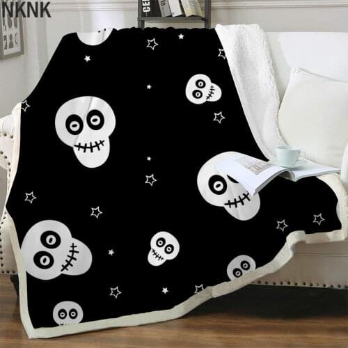 NKNK Skull Blanket Star Plush Throw Blanket Black Bedding Throw Hip Hop Blankets For Beds Sherpa Blanket Fashion Vintage Pattern