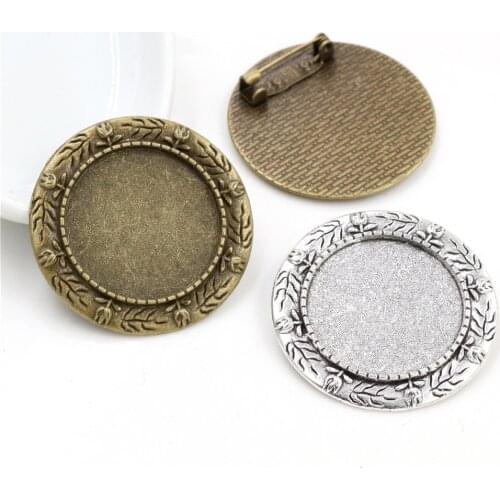 New Fashion 5pcs 25mm Inner Size Antique Bronze and Antique Silver Plated Brooch Baroque Flower Style Cabochon Base Setting