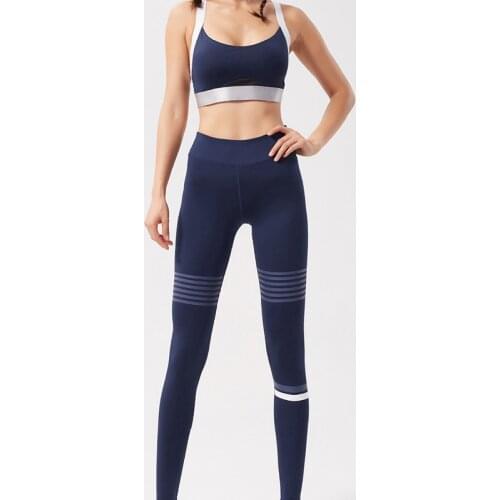 Newly Womens 2-Piece Sports Suit Sleeveless Padded Cross Back Bra & High Waist Seamless Leggings Quick Dry Spliced Style