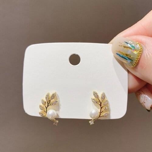 New Korea Earrings Fashion Jewelry Leaf Simulation Pearl Crystal Earrings Statement Earrings For Women Wholesale Oorbellen