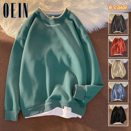 OEIN Mens Casual Sweatshirts Hoodie 2021 New Men Fake Two Pieces Multi Color O-Neck Fashion Harajuku Streetwear Male Sweatshirts