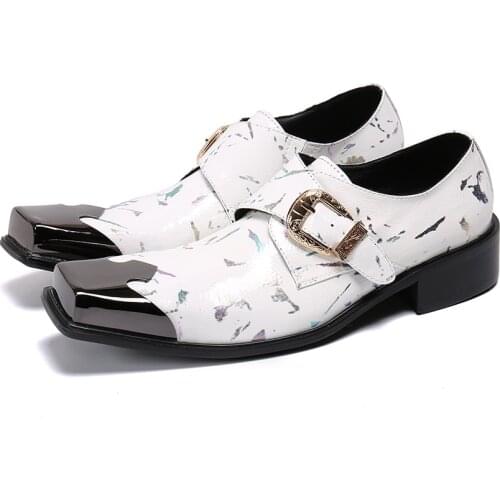 Oxfords White Wingtip Shoes Men Classic Business Brogues Formal Shoes Square Iron Toe Top Italian Elegant Shoes Wedding Gents